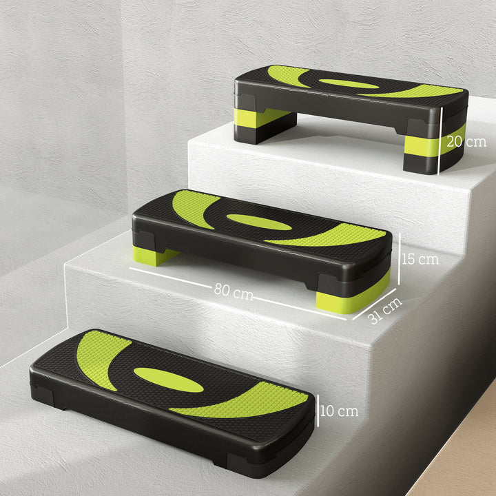 Aerobic stepper, højdejusterbar, til indendørs og udendørs brug, belastningskapacitet op til 150 kg, 80 x 31 x 10-20 cm, grøn