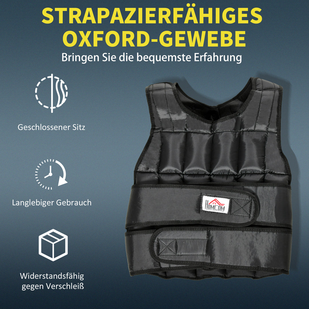 30 Kg vægtvest træningsvest med 35 vægtposer justerbar styrketræning fitness oxford metal sort 60 x 50 cm