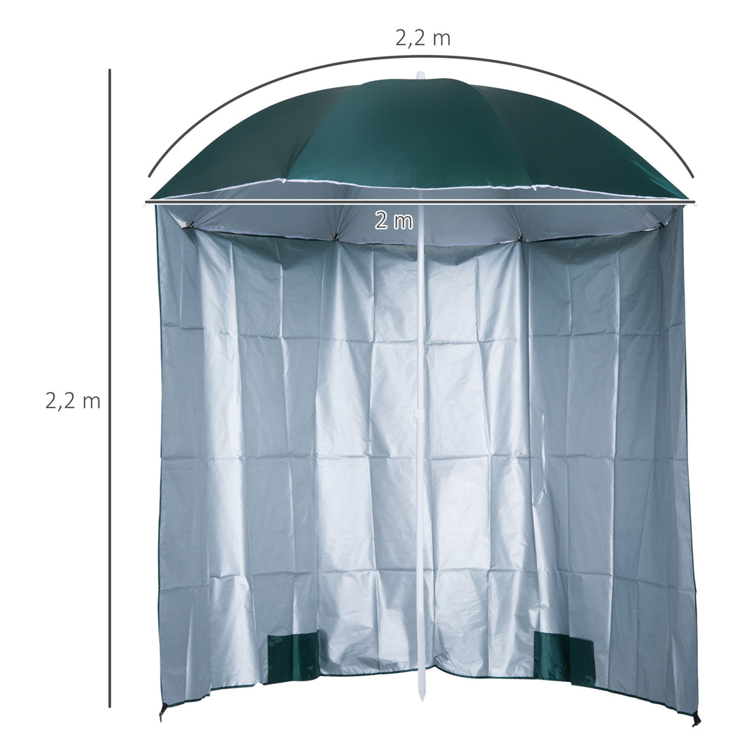 Strandparasol med sidepanel, polyester, mørkegrøn, 2,2 x H2,2m