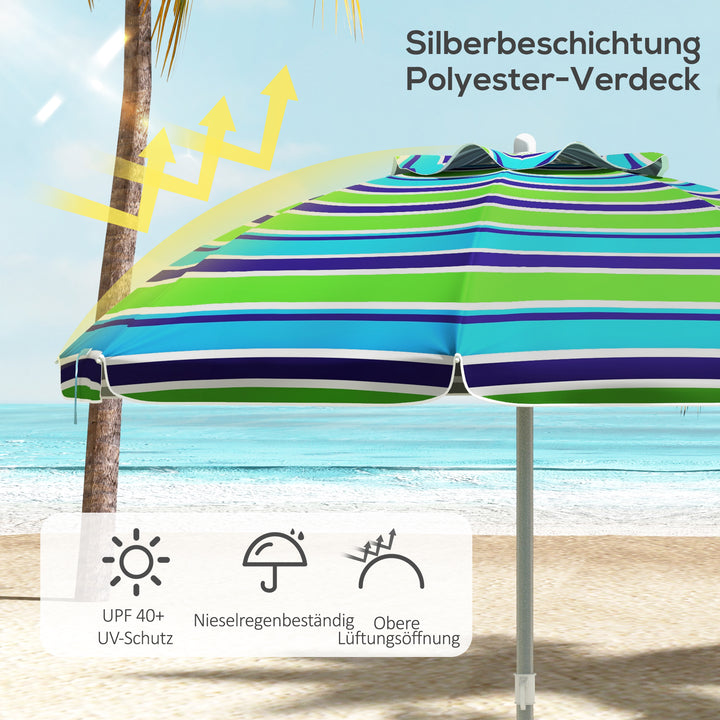 Strandparasol Ø178 cm UV40+ vindtæt, stabil, højdejusterbar strandparasol med vippefunktion, ventilation, taske, flerfarvet