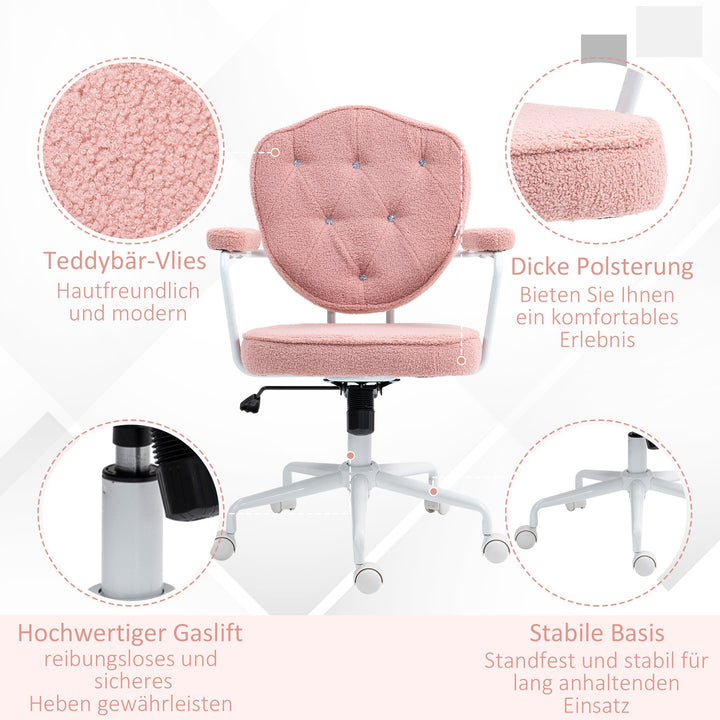 Smuk kontorstol med knaplukning, blødt betræk, højdejusterbar, pink
