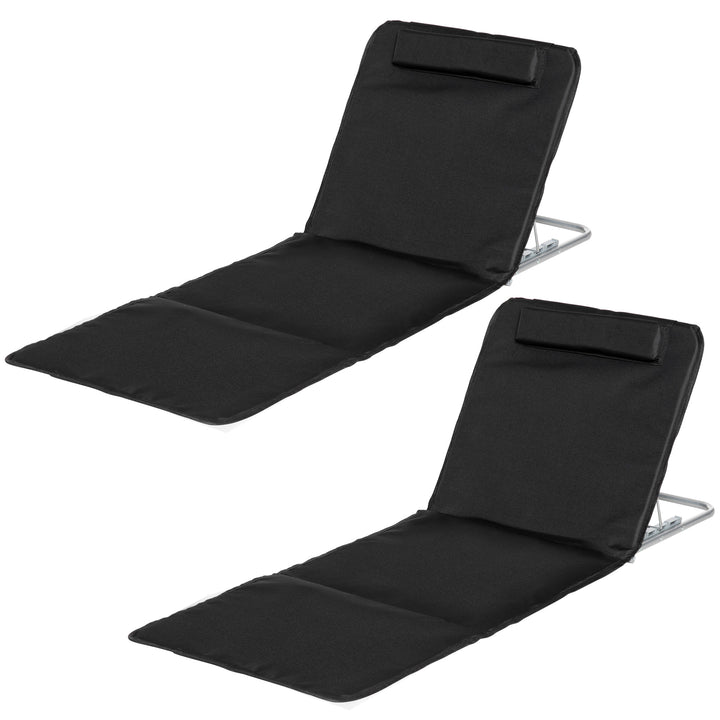 Strandstol, solseng, havestol, foldbar, justerbar ryglæn, sidelomme, 48 cm x 134 cm x 33-43 cm, sort