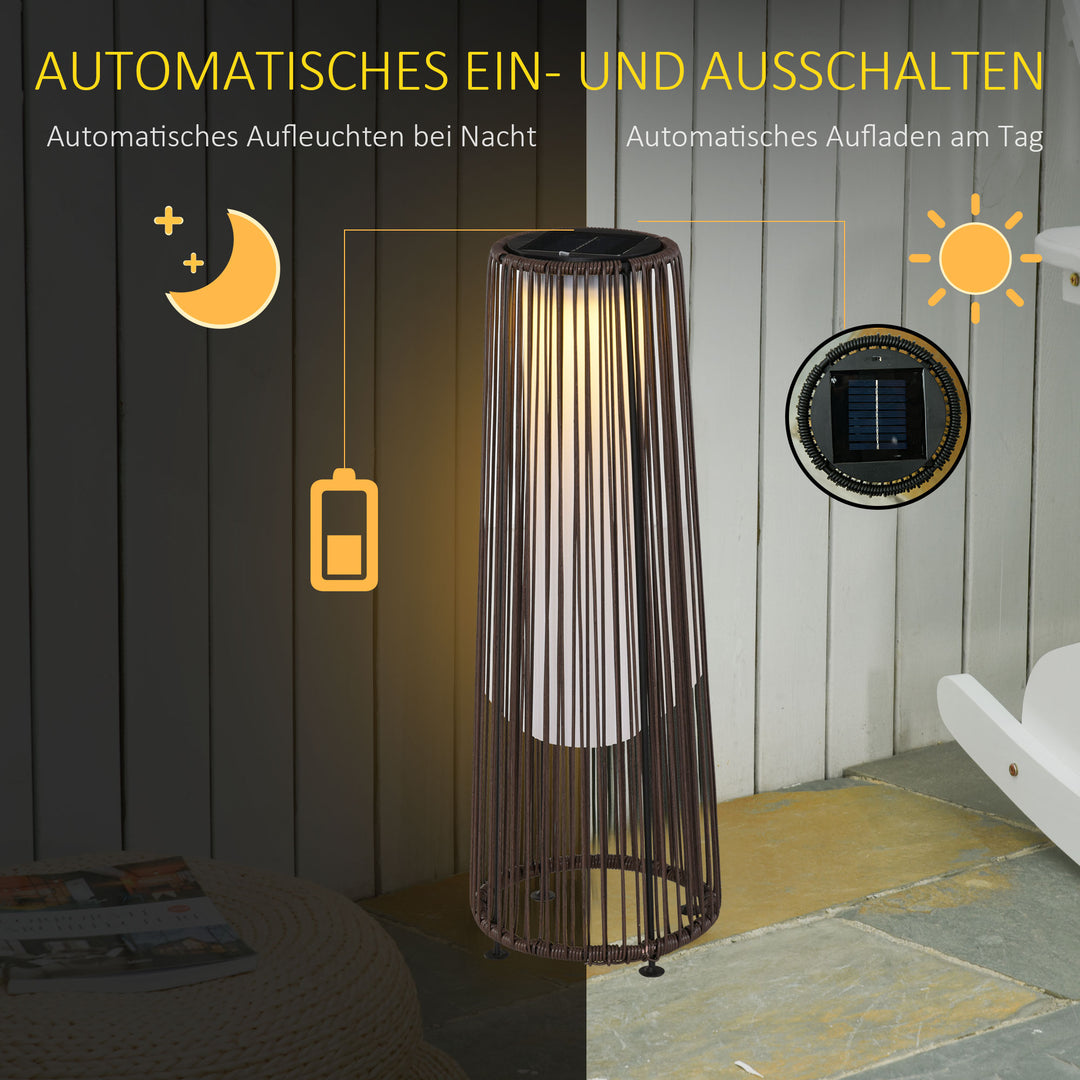 Havelampe, udendørslampe, soldrevet, 8 timers drift, automatisk tilstand, rottinglook, 21,5 x 21,5 x 61 cm
