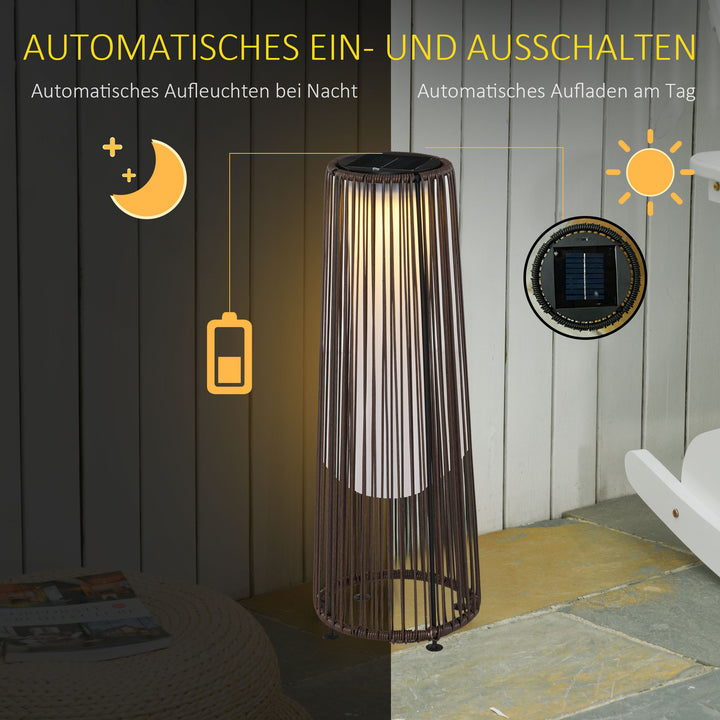Havelampe, udendørslampe, soldrevet, 8 timers drift, automatisk tilstand, rottinglook, 21,5 x 21,5 x 61 cm