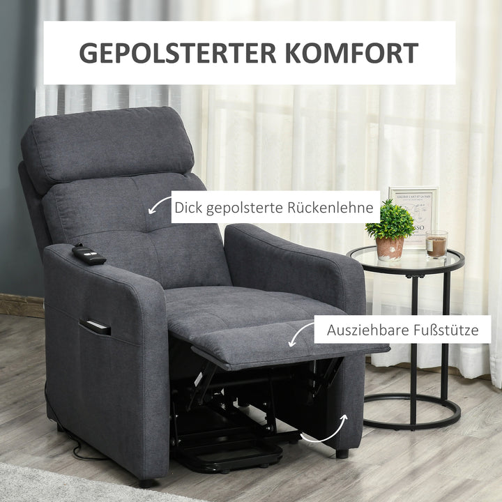 Lænestol inklusiv fjernbetjening, udtrækkelig fodstøtte, 71 cm x 94 cm x 104 cm, grå