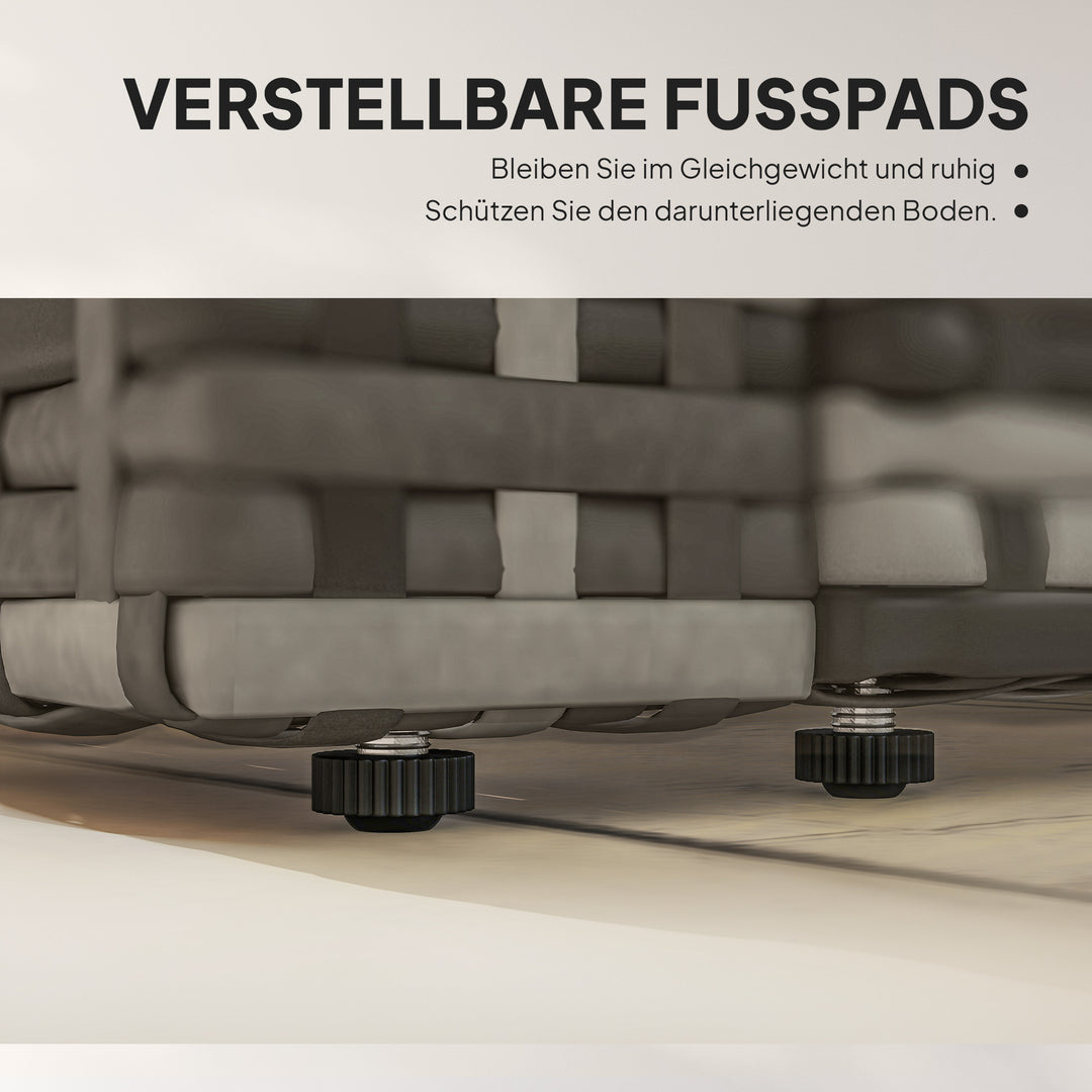 2-personers rattansofa med hynder, foldbare sidebakker, loungesofa, siddegruppe, lysegrå
