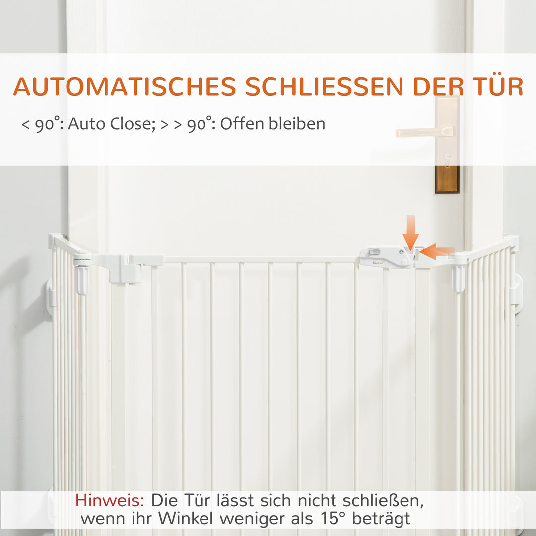 Hundebarrierer sikkerhedslåge kæledyrssikkerhedslåge justerbar foldbar pejsrist med automatisk lukning 3 paneler til komfur vægmonteret/fritstående hvid 202,5 x 76 cm