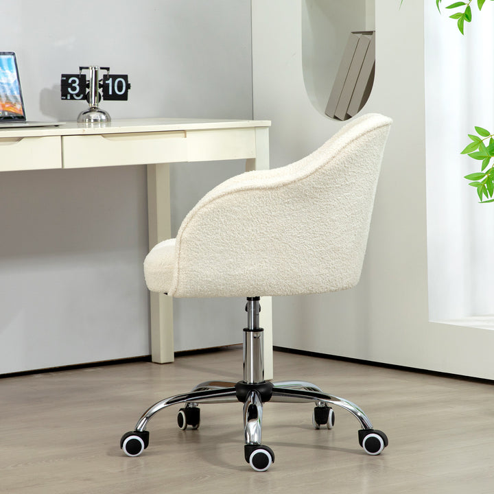 Hjemmekontorstol, ergonomisk skrivebordsstol med vippefunktion, teddy velvet look 56 x 61 x 86 cm cremehvid
