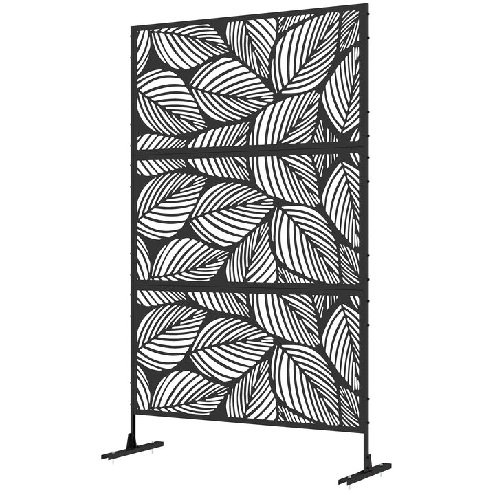 Privatlivsskærm til haven, haveafskærmning, blomstermønster, metal, 122 x 45 x 198 cm, sort