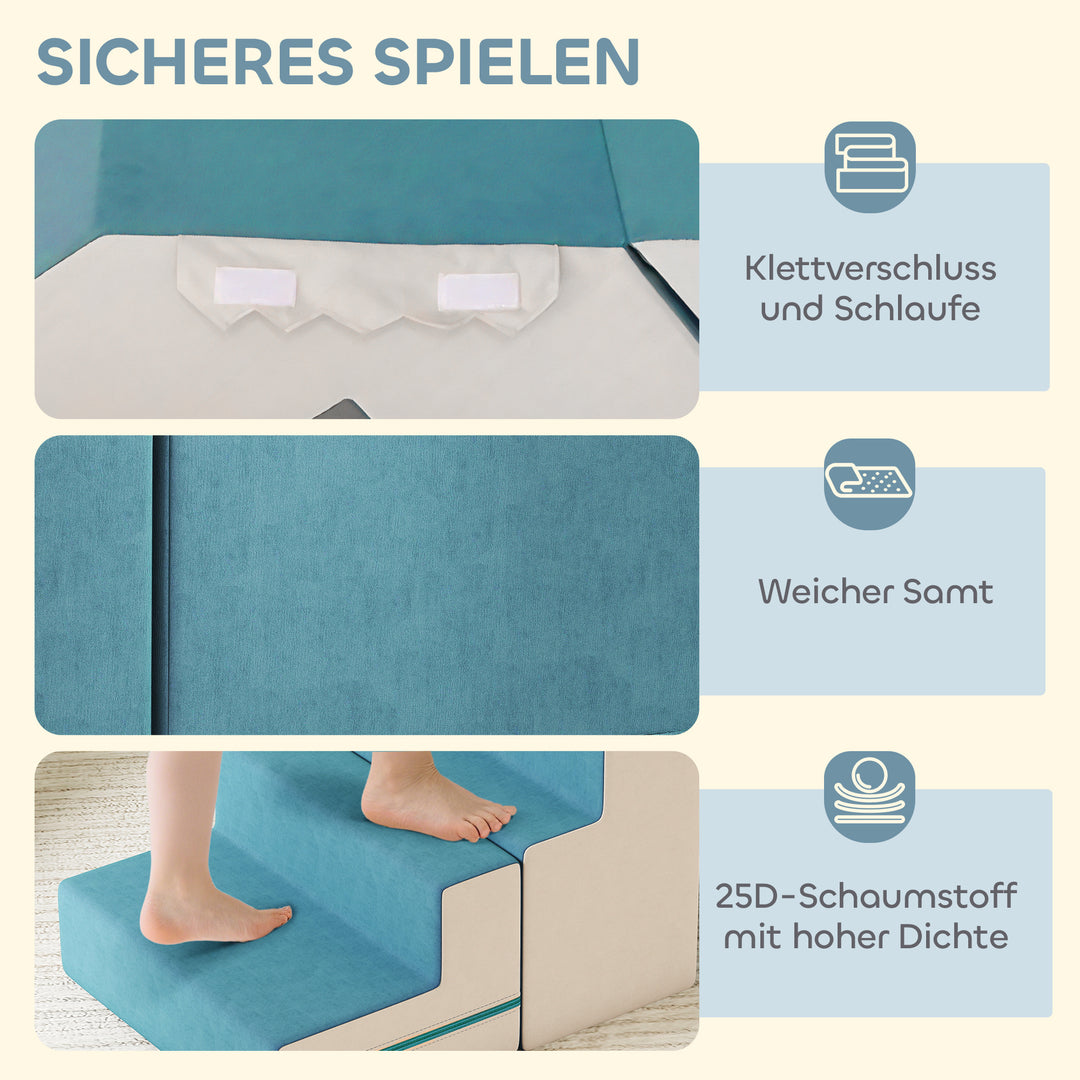2-delt blødt legesæt til småbørn, kunstlæder, skum, til klatring, bygning, leg, beige+blå