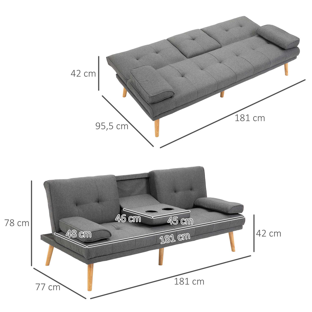 Skandinavisk 3-personers sovesofa med 2 hynder, grå + natur