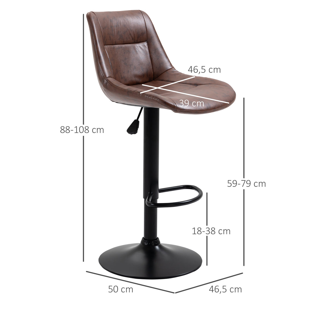 Sæt med 2 barstole, højdejusterbare, inklusive fodstøtte, 46,5 cm x 50 cm x 108 cm, sort + brun