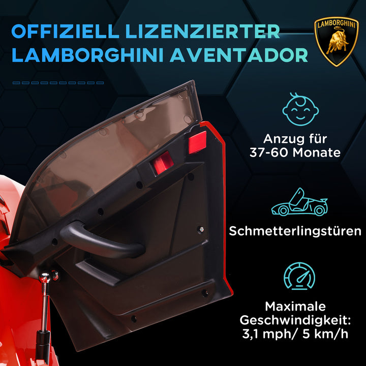 Elektrisk børnebil, Lamborghini Aventador med licens, mågevingedøre, musik, horn, til 3-5 år, rød