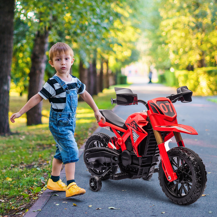Elmotorcykel til børn, 6v batteridrevet, støttehjul, horn, startlyd, alder 3-8, rød