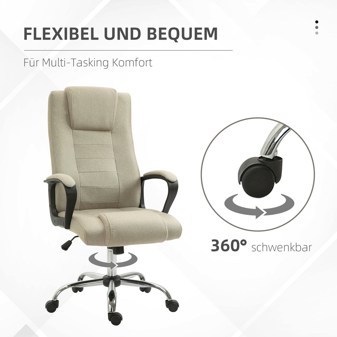 Kontorstol i linnedlook, højdejusterbar, gyngefunktion, 5 hjul, beige