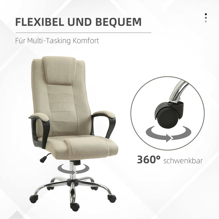 Kontorstol i linnedlook, højdejusterbar, gyngefunktion, 5 hjul, beige