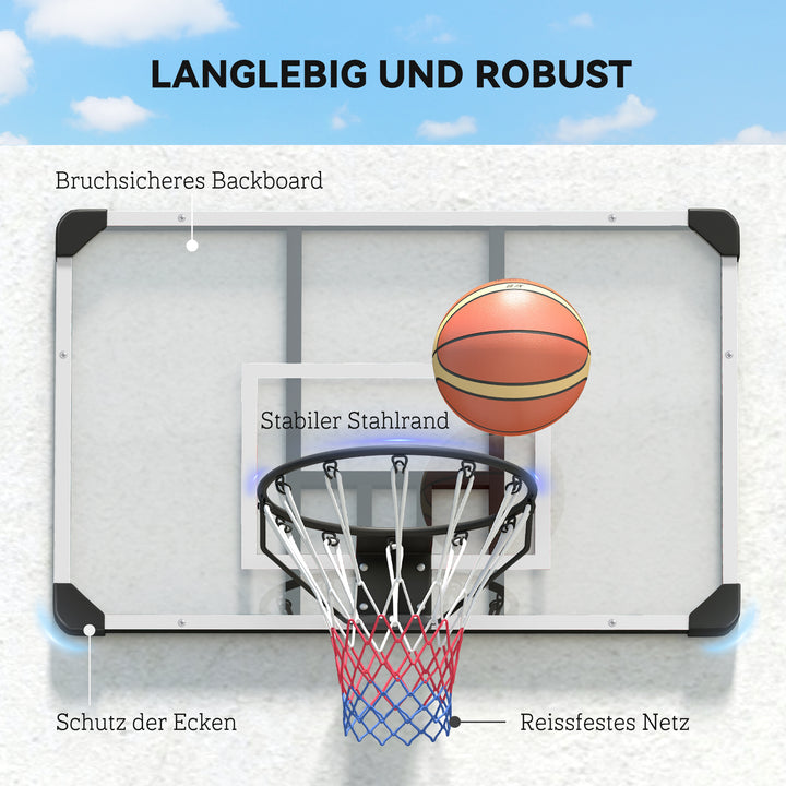 Basketballkurv, brudsikker bagplade, højdejusterbar, indendørs og udendørs, stålramme, sort