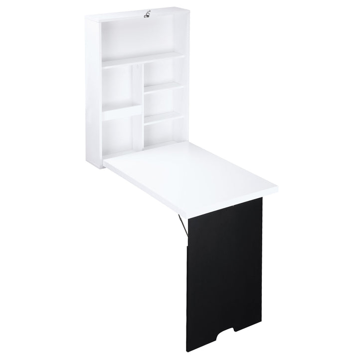 Vægbord, foldbar bordplade, 5 rum, 60x94,5x147cm, sort/hvid