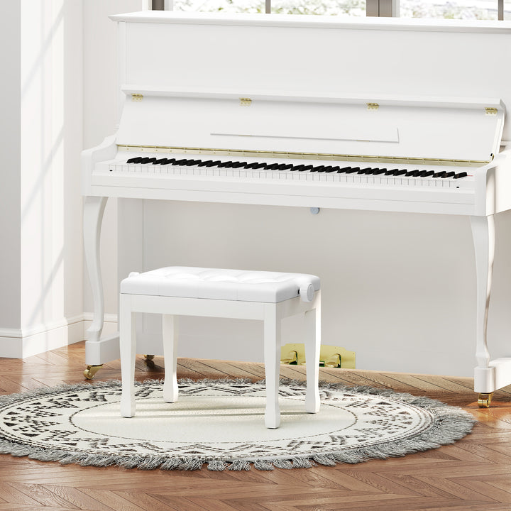 Højdejusterbar klaverstol/bænk med kunstlæderhynde til klaver og keyboard, 64 x 35 x 45-55 cm, hvid