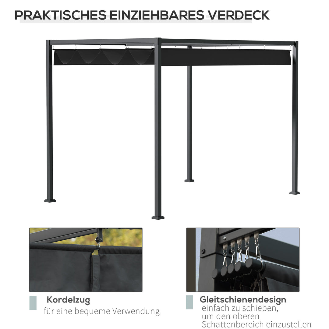 Pergola ca. 3x2m Havepavillon Terrassetag Metal Fritstående Havepavillon med Justerbart Tag, UV-beskyttelse, Solskærm til Terrasse og Have, Sort+Grå