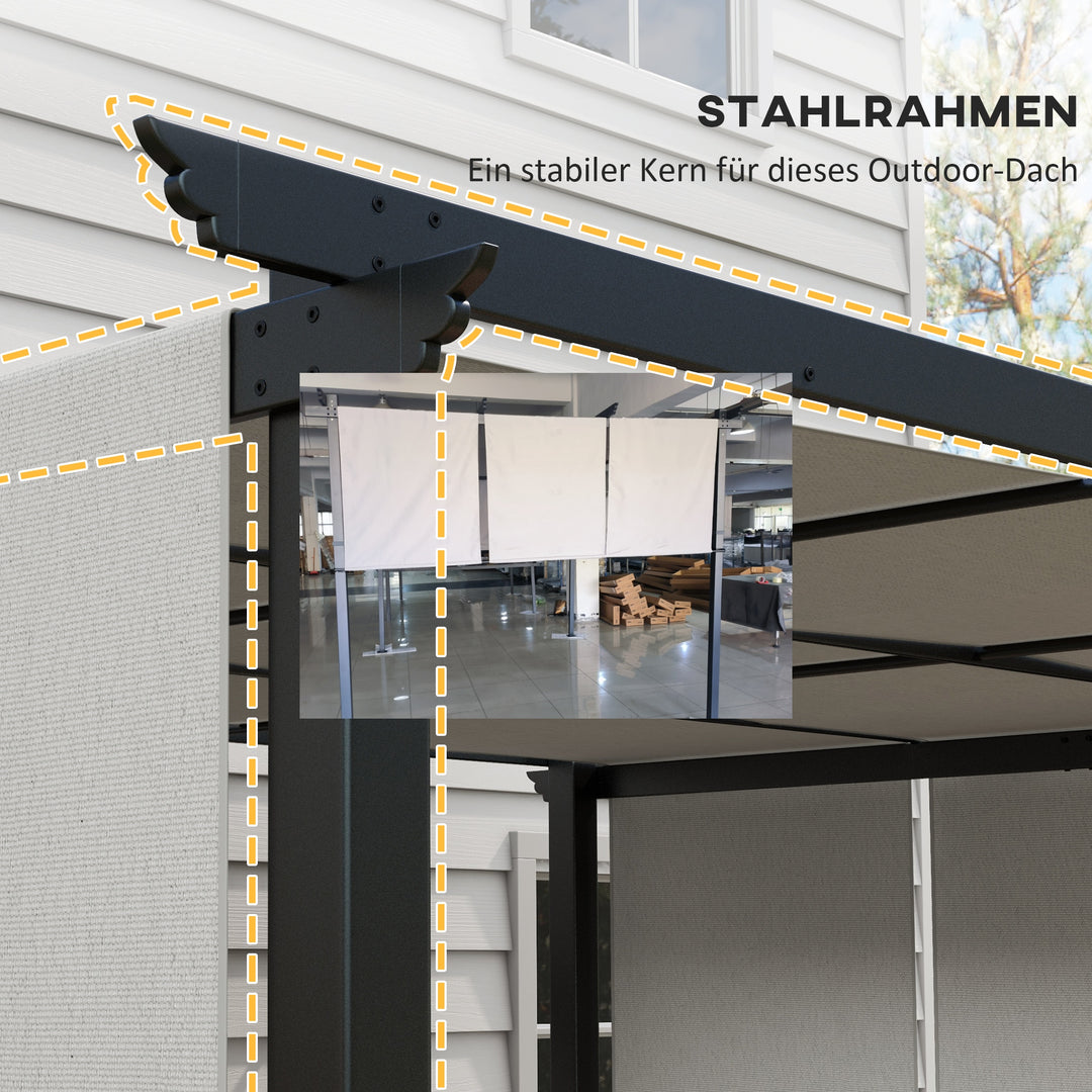 Markise/solsejl. Pergola, vejrbestandig, inklusive monteringsbeslag, 3 x 3,5 m, mørkegrå.
