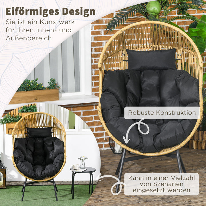 Rattan lænestol, udendørs lænestol, havelænestol, PE-rattan, 89 cm x 75 cm x 143 cm, naturlig + sort