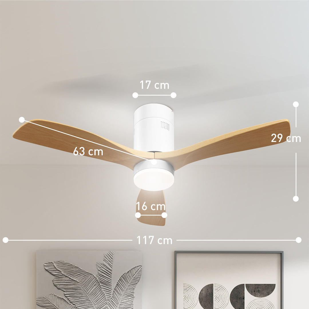 Loftsventilator med led-lys, 6 hastigheder, fjernbetjening, lysebrun
