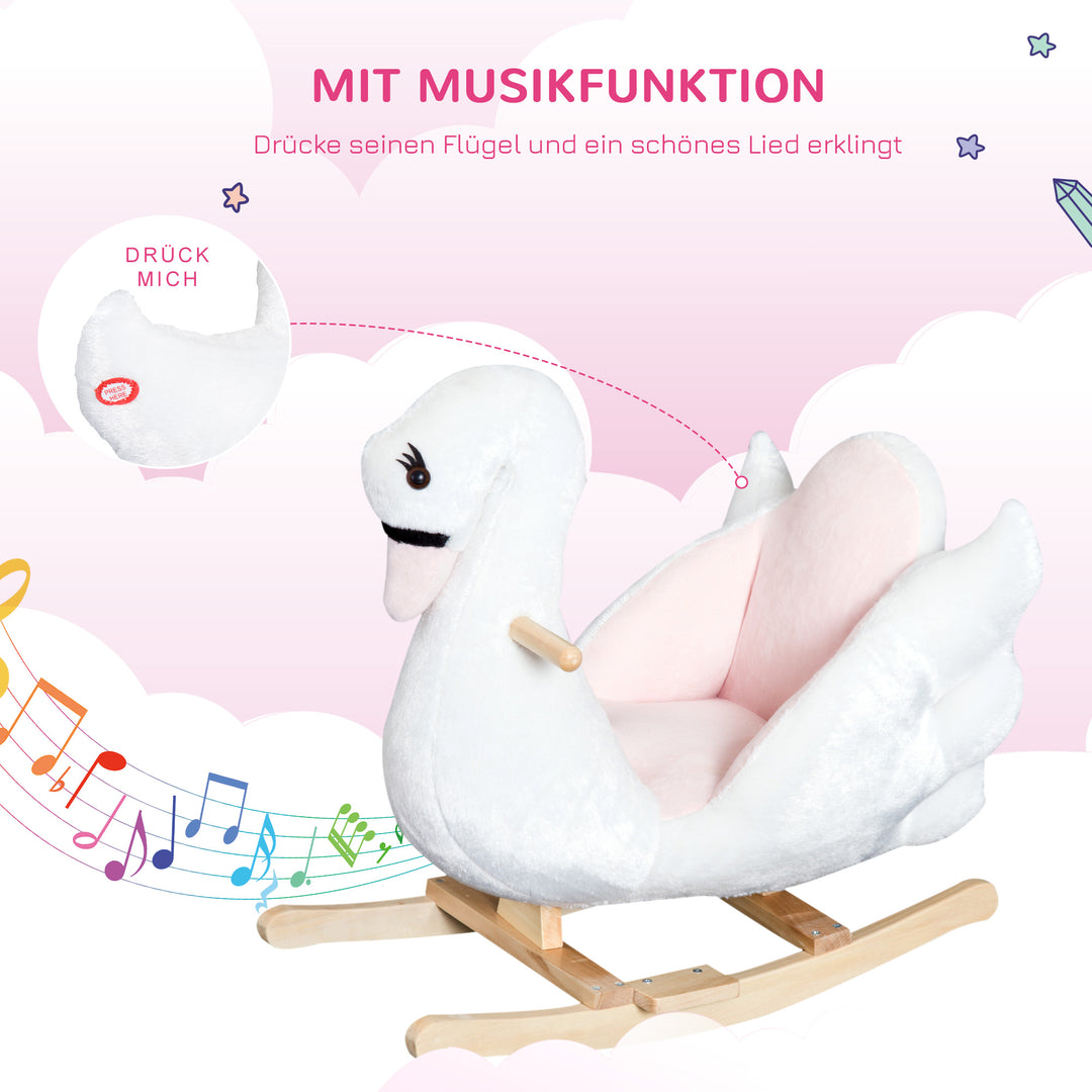 Gyngedyr gyngehest med sikkerhedssele musik, 55 cm babygynge lavet af blødt plys gyngelegetøj legetøjsvippe til babyer, småbørn fra 18 måneder, træ