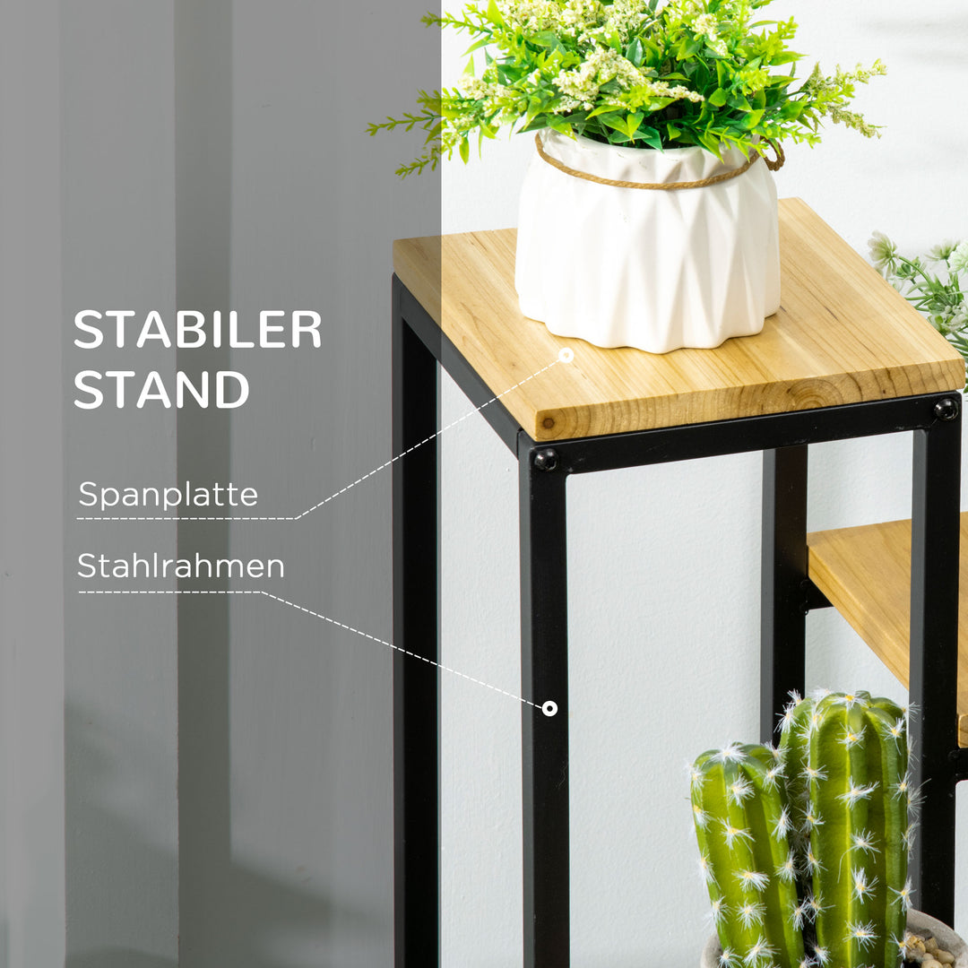 Industrielt plantestativ med 4 hylder, blomstertrappe, 34 cm x 34 cm x 66 cm, naturlig + sort