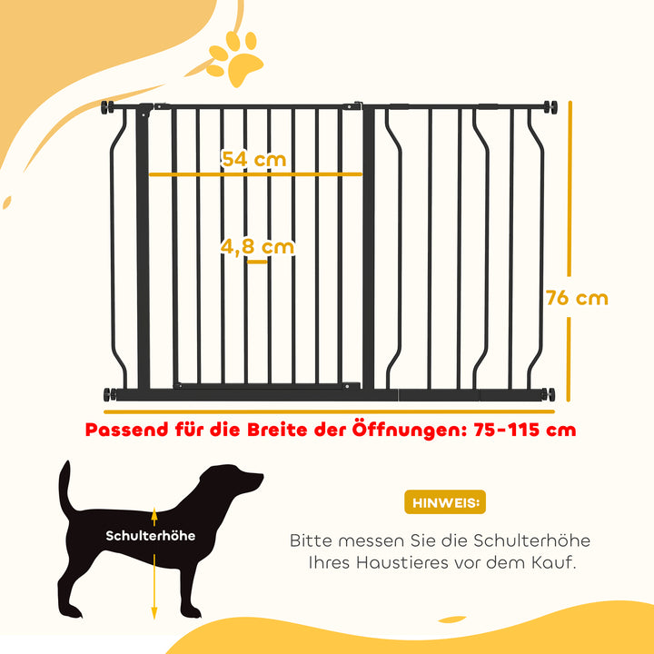 Hundegitter, klemmemontering, justerbar længde, stål/abs, 75-115 x 76 cm, sort