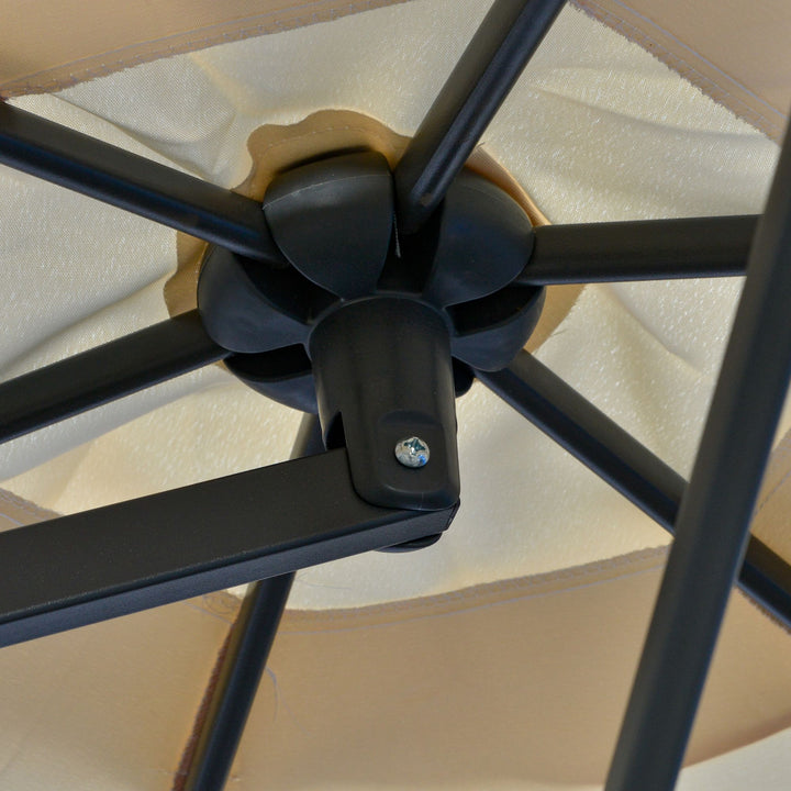 Fritstående parasol Ø293cm, solskærm med sidegreb, krydsfod, vindtæt, vandafvisende, cremehvid