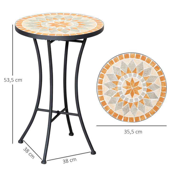 Sidebord, havebord, Ø35,5 cm, rundt, vejrbestandigt, netdesign, balkonbord med mosaikmønster, campingbord i metal, sofabord til stue, kontor, udendørs, indendørs, gul+grå