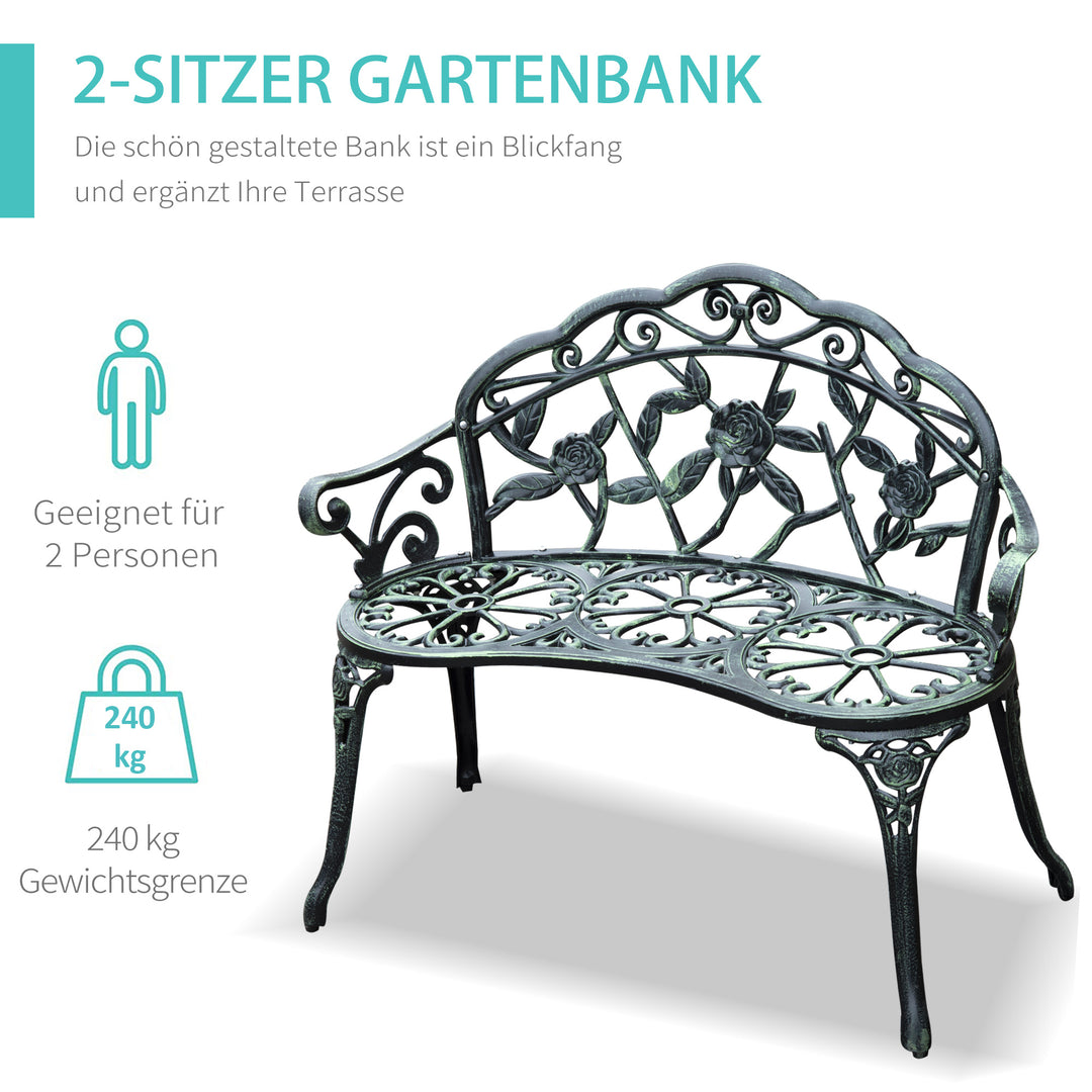 2-Personers havebænk, robust parkbænk med ryglæn, bænk med en lasteevne på 240 kg, havemøbler, 100 x 54 x 78 cm, antikgrøn