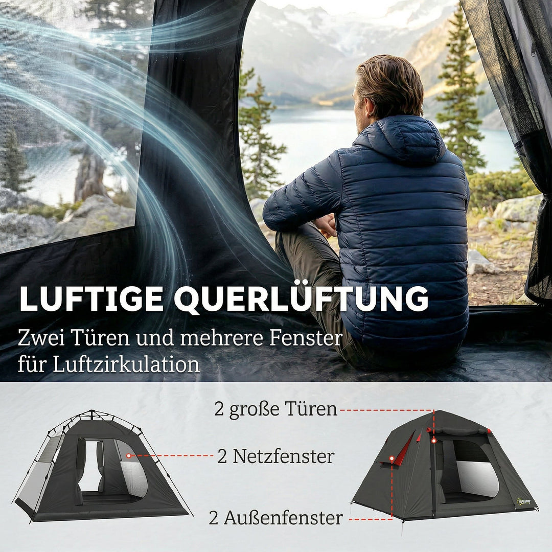 Campingtelt til 2 personer, 3000 mm vandtæt og vindtæt kuppeltelt med 2 døre, 2 netvinduer, 2 sidevinduer og bæretaske.