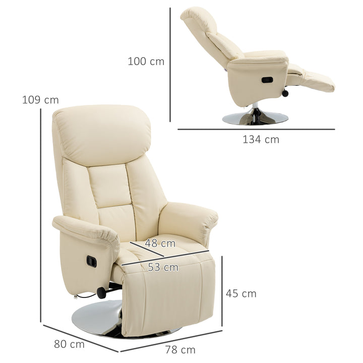 Lænestol med justerbar lænefunktion, læderlook, fodstøtte, op til 150 kg, 78 x 80 x 109 cm, cremefarvet