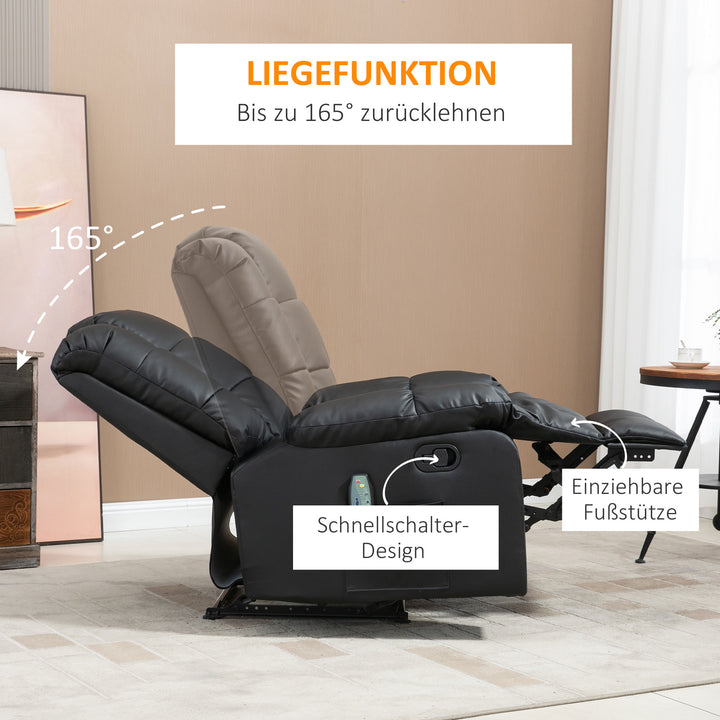 Massagestol, afslappende stol, 8 vibrationspunkter, hvilefunktion, kunstlæder, sort, 94x99x99cm
