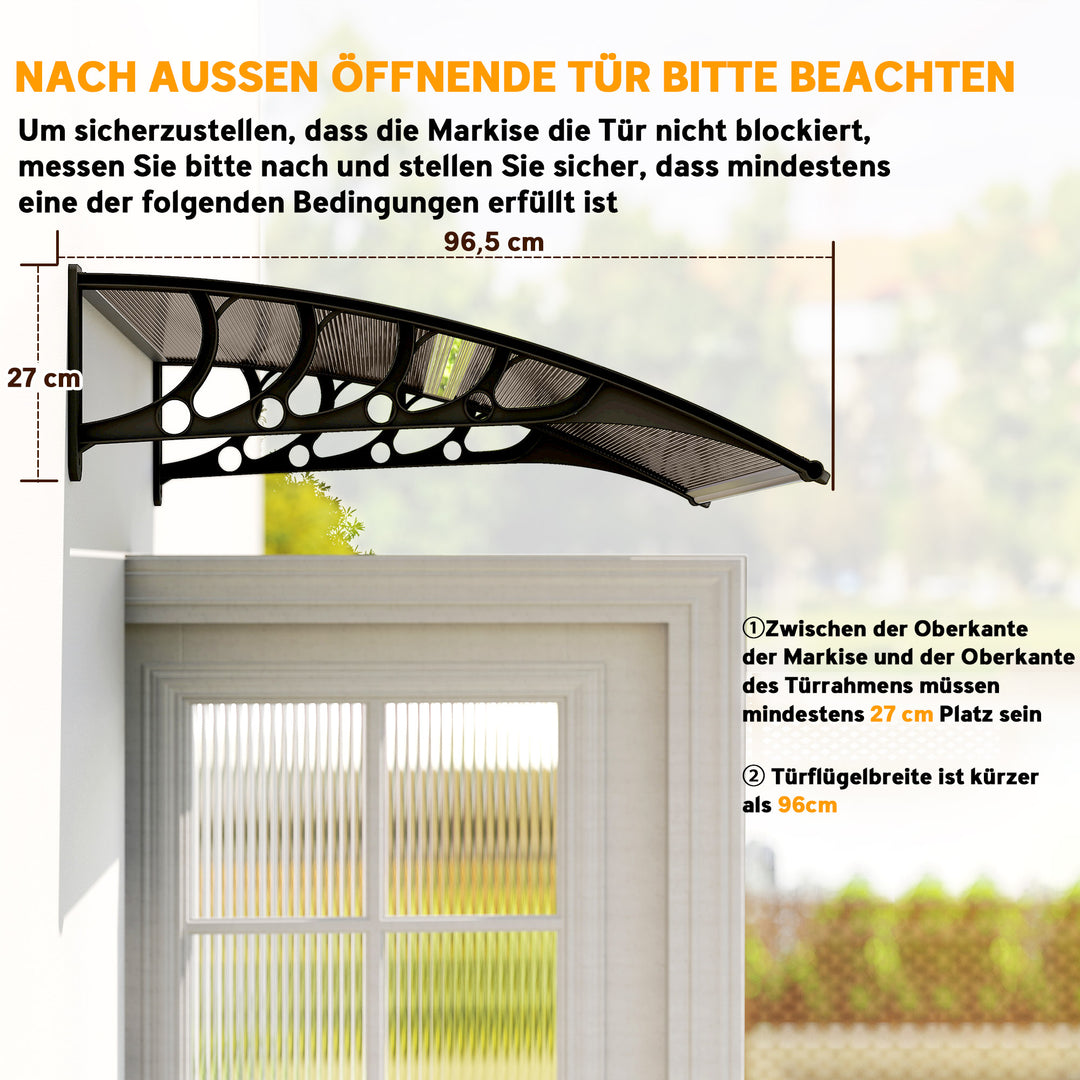 Dørmarkise, beskyttelse mod regn, vind og hagl, polycarbonat, aluminium, 103 x 96,5 x 27 cm, brun