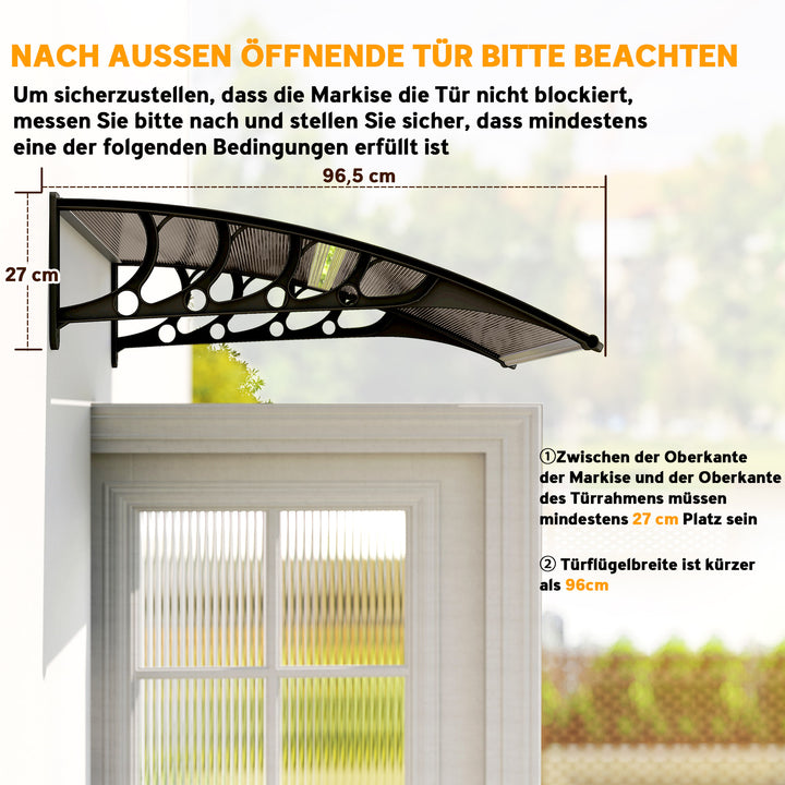 Dørmarkise, beskyttelse mod regn, vind og hagl, polycarbonat, aluminium, 103 x 96,5 x 27 cm, brun