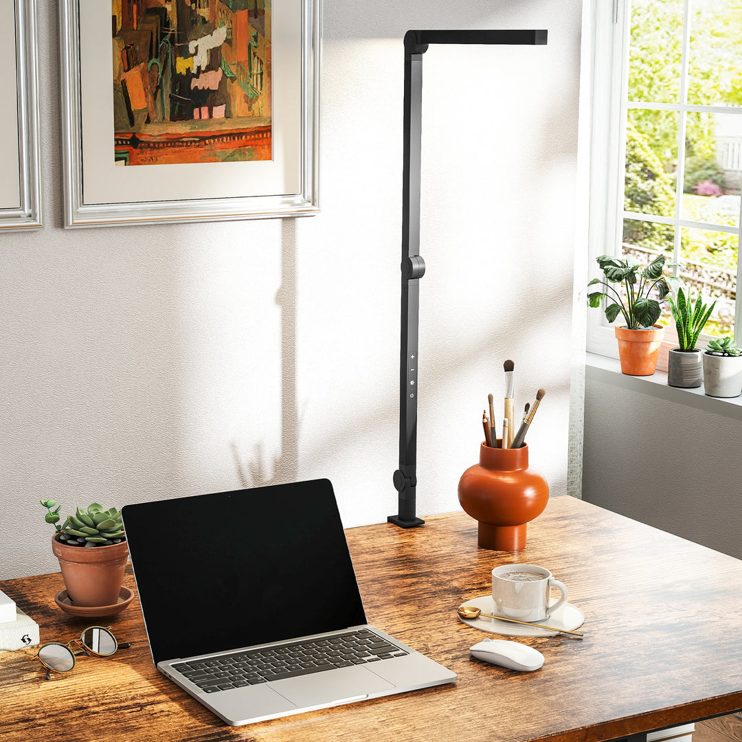 Skrivebordslampe, justerbar lysstyrke og farve, metalklemme, 96 LED'er, sort