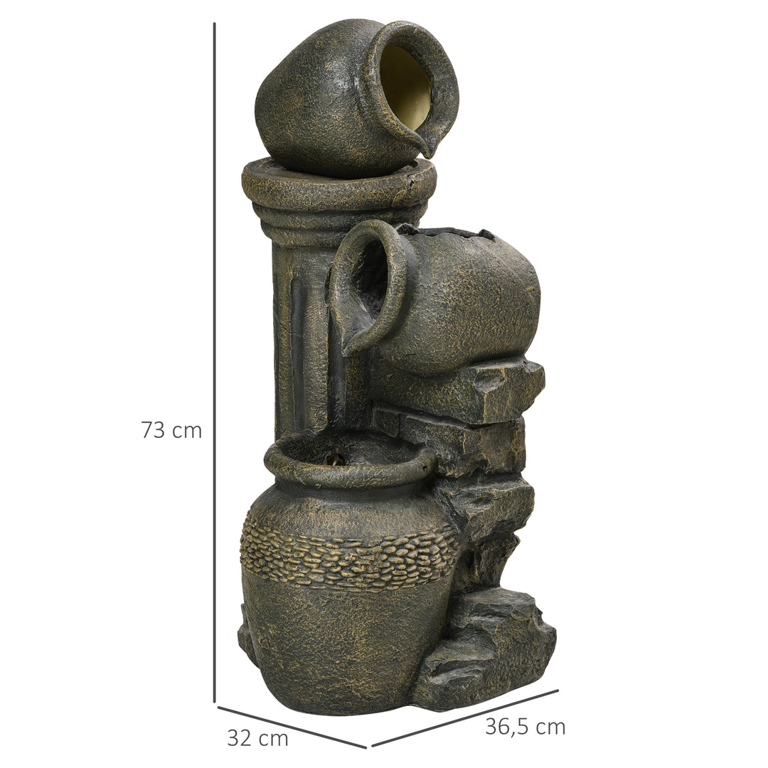 Fontæne, justerbar pumpe, vejrbestandig, 25 cm x 24 cm x 60 cm, grå
