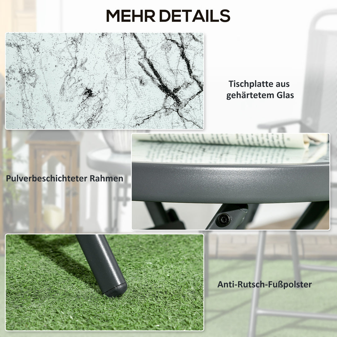 Sammenklappeligt sidebord, udendørs klapbord, med bordplade af hærdet glas, til terrasse, 45 x 45 x 50 cm, hvid
