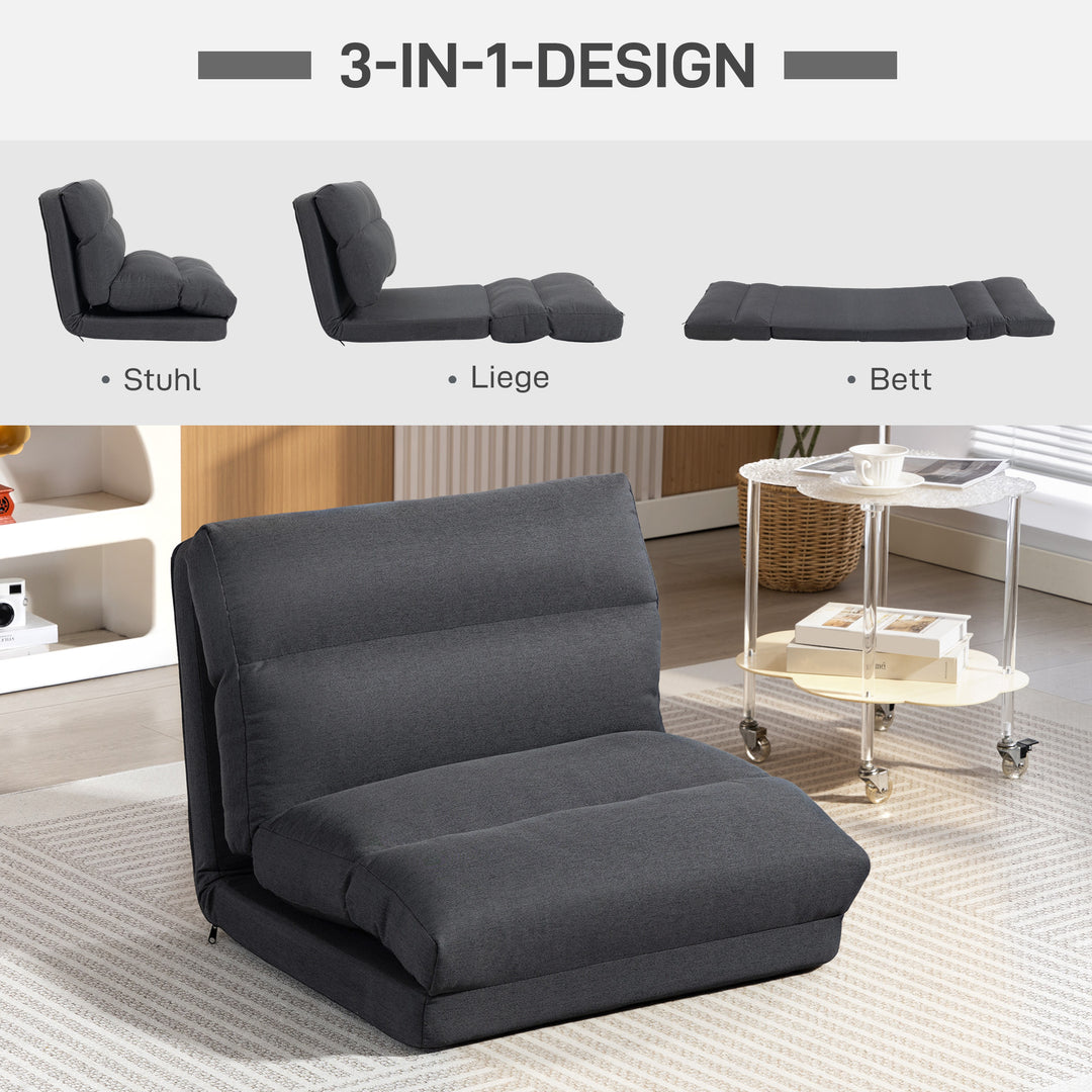 Sækkestol med sengefunktion, ryglæn med justerbar ryglæn, foldbar, op til 120 kg, 70 x 72 x 56 cm, mørkegrå
