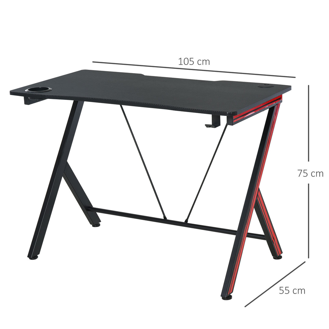 Gaming-bord med hovedtelefonkrog og kopholder computerbord stål + mdf sort 105 x 55 x 75 cm