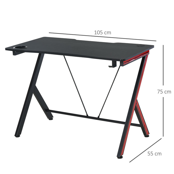 Gaming-bord med hovedtelefonkrog og kopholder computerbord stål + mdf sort 105 x 55 x 75 cm