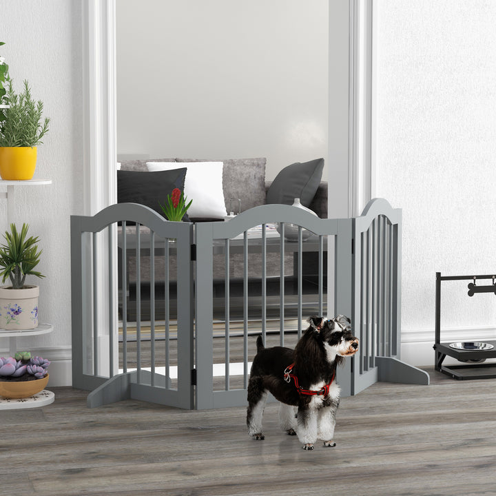 Hundegitter 3-delt, 154,5 x 61 cm sammenklappelig hundegitter med dør, 2 støttefødder lysegrå