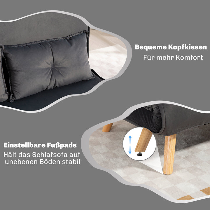 2-personers sovesofa, kan laves om til seng, justerbar ryglæn, stofbetræk, metalstel, grå