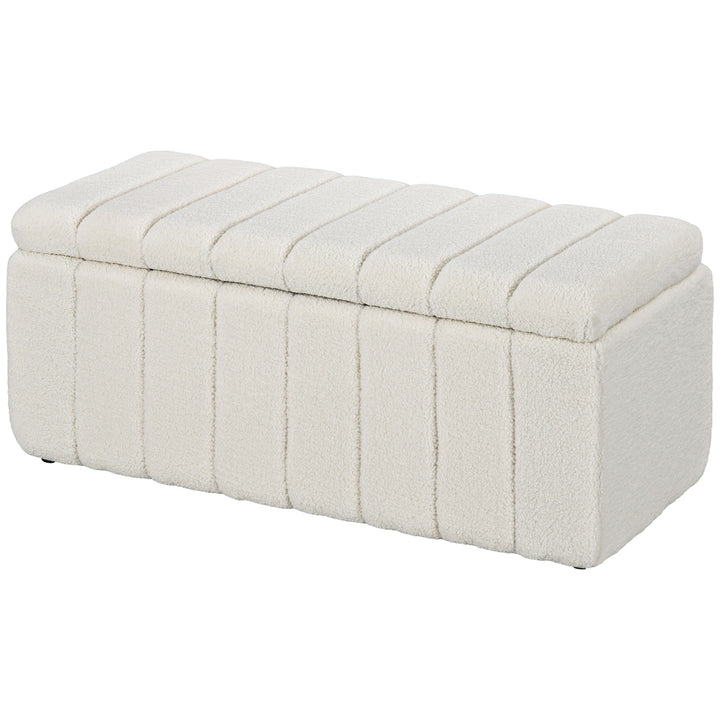 Polstret bænk, sengebænk med opbevaring, lasteevne op til 120 kg, 102x45x46 cm, cremehvid