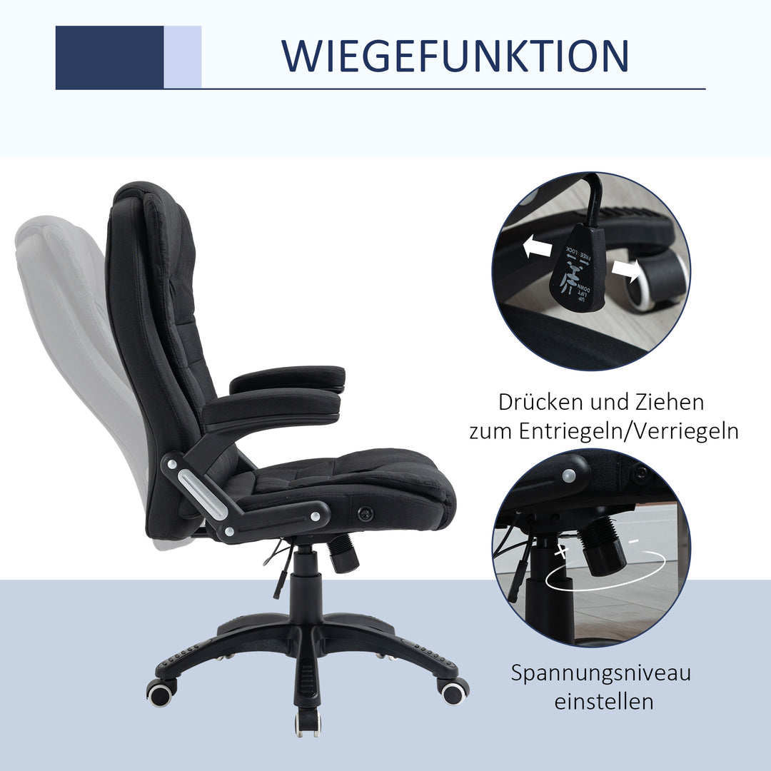 Kontorstol computerstol afslappet liggende højdejusterbar skrivebordsstol ergonomisk 360° skumplast-plastik linnedlignende polyester sort 65 x 72 x 100-120 cm