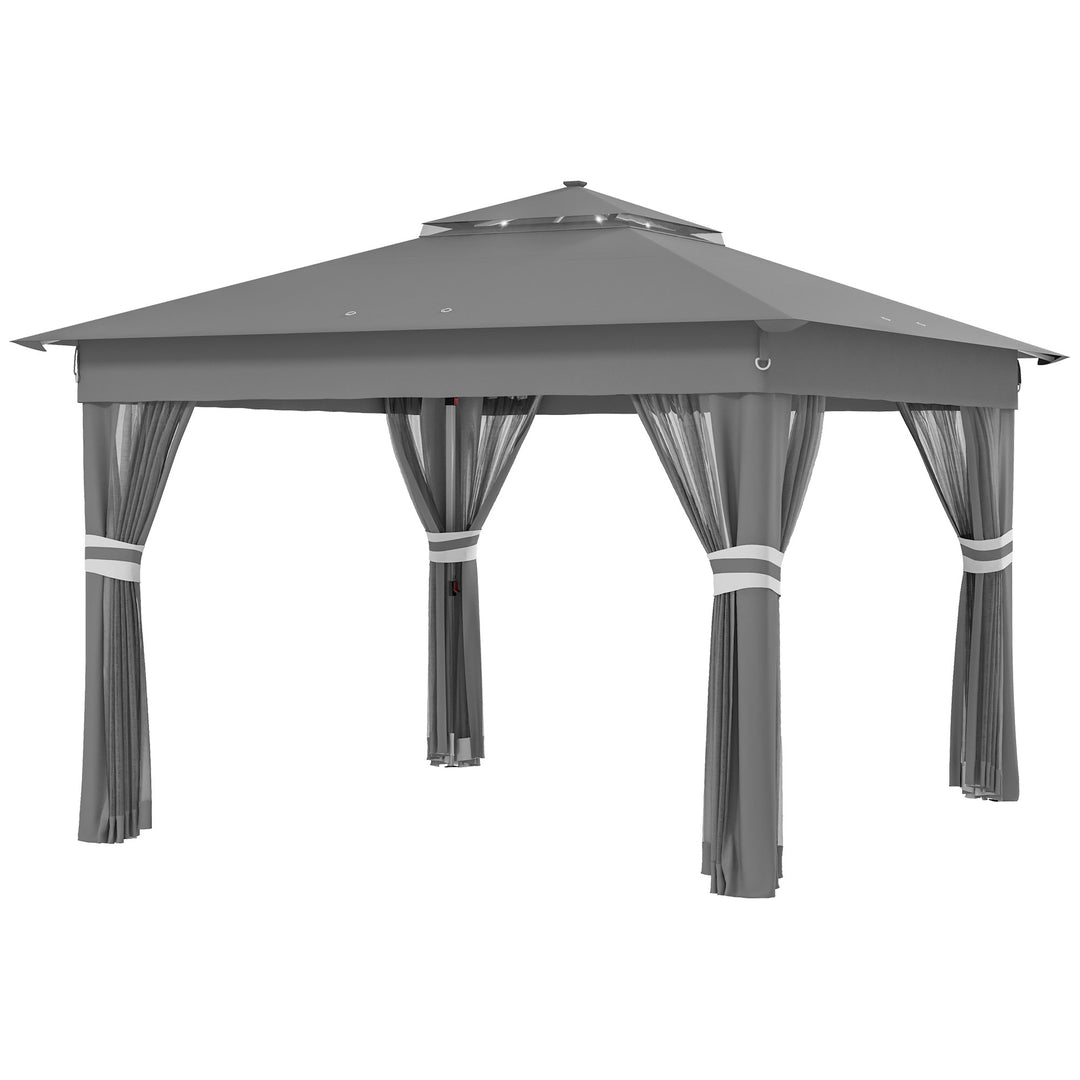 Havetelt med solcelledrevne LED'er, 336 cm x 336 cm x 270 cm, grå