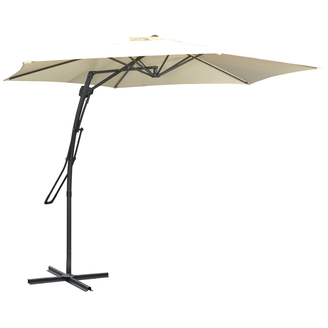 Fritstående parasol Ø293cm, solskærm med sidegreb, krydsfod, vindtæt, vandafvisende, cremehvid